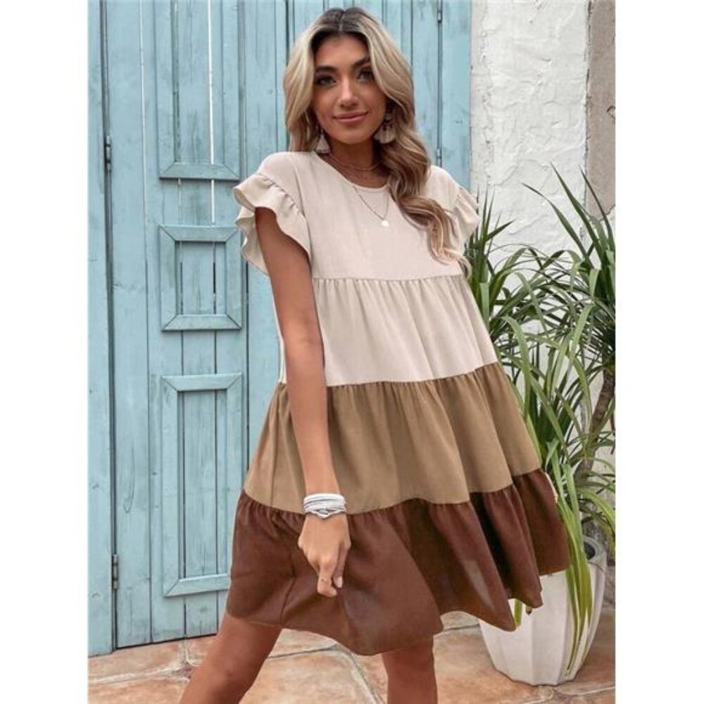 Colorblock Ruffle Hem Smock Dress - Picture 5 of 6
